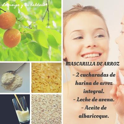 Ingredientes para la mascarilla de arroz