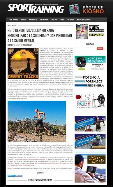 Sport Training - Revista Española del deporte de competición se hace eco del reto deportivo/solidario Xtrem Desert Tracks para la Federación Salud Mental Cataluña