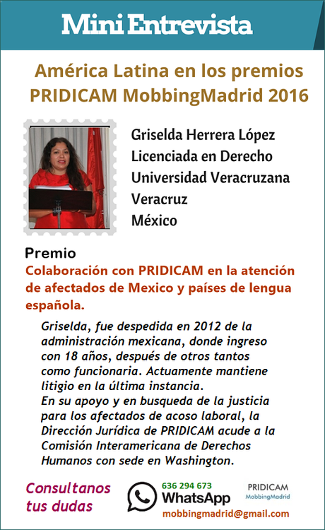 MobbingMadrid America Latina en los premios PRIDICAM Mobbingmadrid 2016