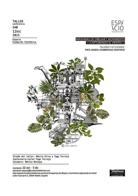 Cartel del Taller Máquinas de Dibujar y Movimiento en la Fundación Telefónica de la exposición de Theo Jansen