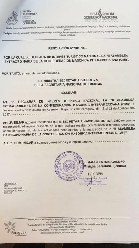Senatur declara de Interés Turístico Nacional asamblea de masones