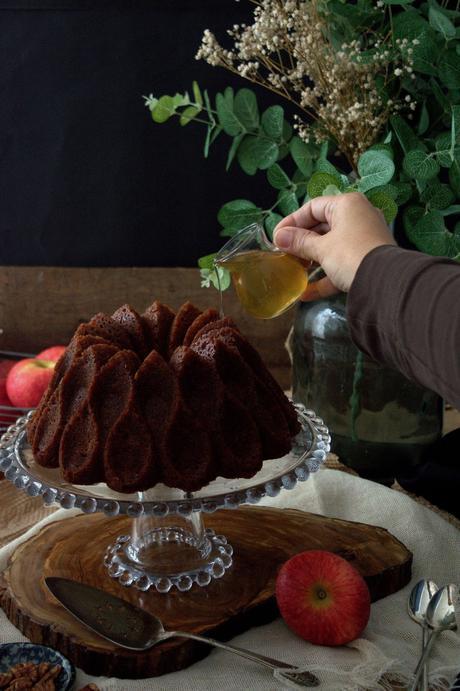 Apple and toasted pecan bundt cake with rum syrup #BundtBakers