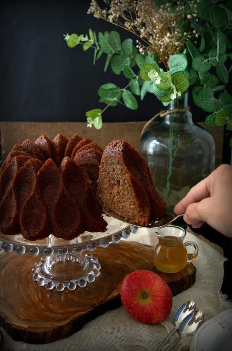 Apple and toasted pecan bundt cake with rum syrup #BundtBakers