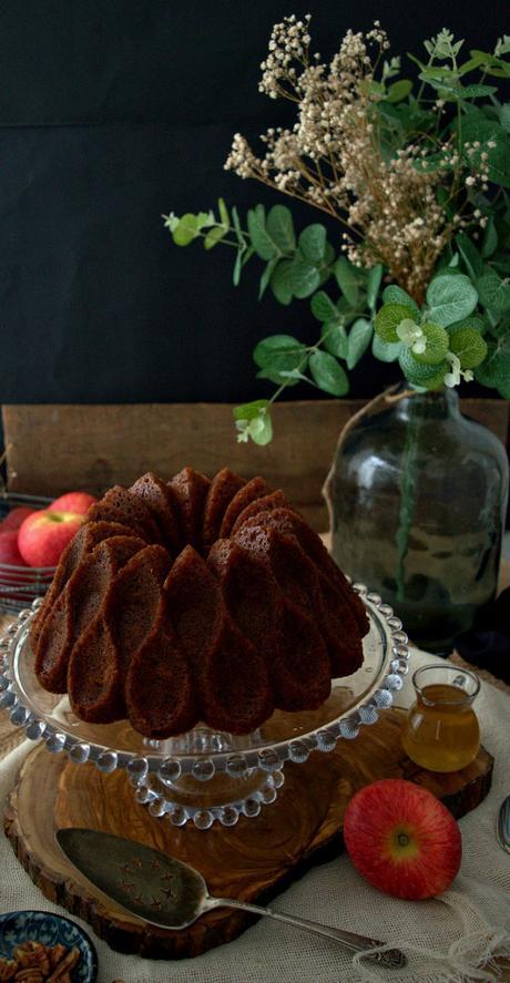 Apple and toasted pecan bundt cake with rum syrup #BundtBakers