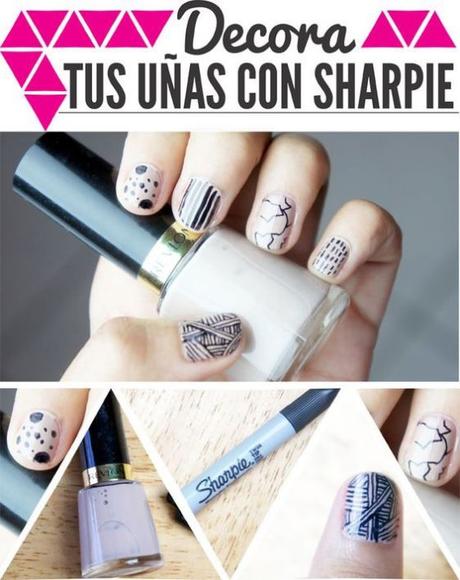 uñas decoradas con marcadores