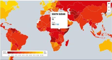 Sudán del Sur, uno de los países más corruptos del mundo. Fuente: Transparencia Internacional