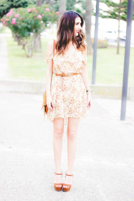 Shoulder Off Mini Floral Dress