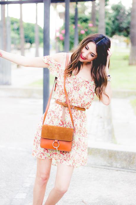 Shoulder Off Mini Floral Dress