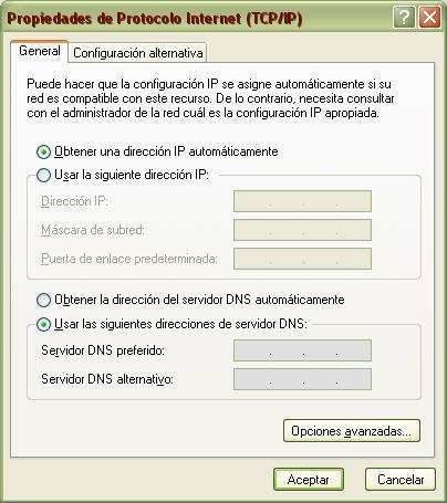 Configuración del protocolo de internet TCP/IP