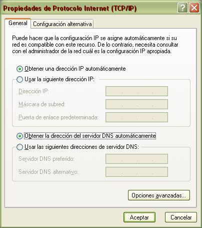 Configuración del protocolo de internet TCP/IP