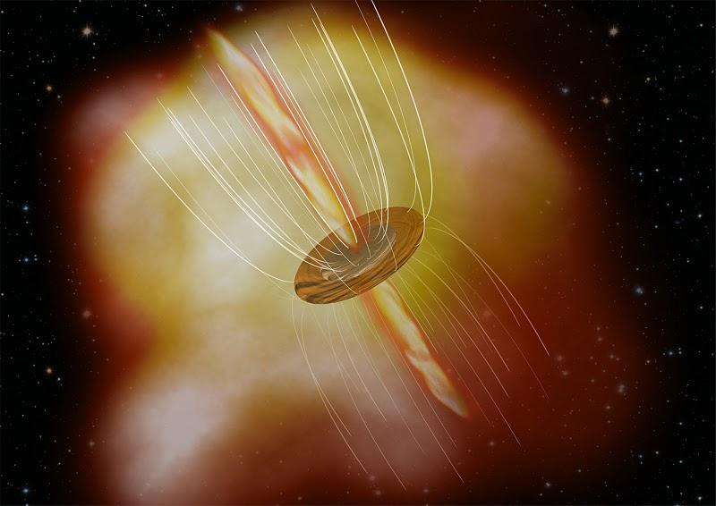 Nuevo hallazgo: campo magnético regula la caída de materia en disco de protoestrella masiva