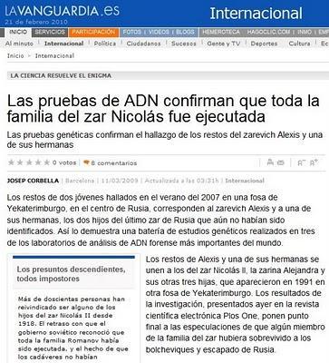 La reciente rehabilitación del Zar Nicolás II y su familia (2008)