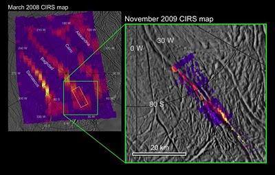 Cassini descubre en Encelado un bosque de chorros y puntos calientes