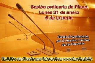 Sesión ordinaria de Pleno el lunes 31 de enero a las 8 de la tarde