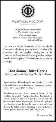 D. SAMUEL RUÍZ, el buen Obispo de los indígenas.