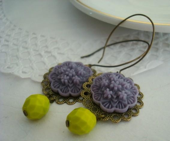 PENDIENTES ANTOINETTE VIOLETA Y VERDE OLIVA