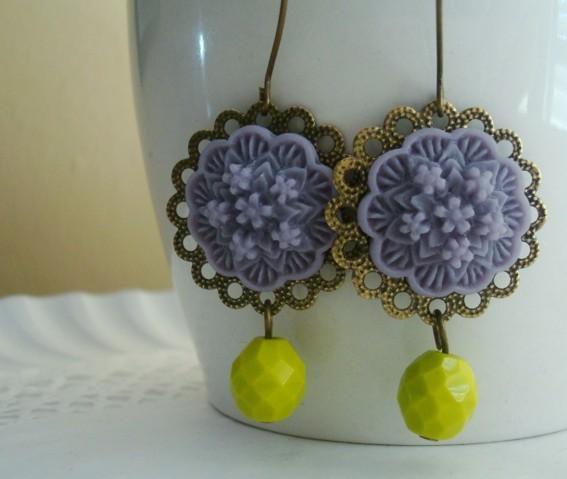 PENDIENTES ANTOINETTE VIOLETA Y VERDE OLIVA