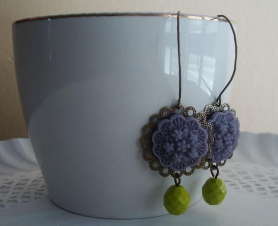 PENDIENTES ANTOINETTE VIOLETA Y VERDE OLIVA