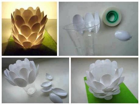Como hacer una lámpara reciclando cucharas de plastico
