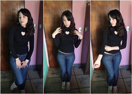 Review  | Black Ruffle Collar Heart Shaped Cut Out T-shirt [SHEIN]