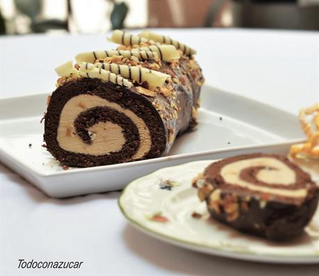 BRAZO HELADO DE CHOCOLATE, DULCE DE LECHE Y ALMENDRAS SALADAS