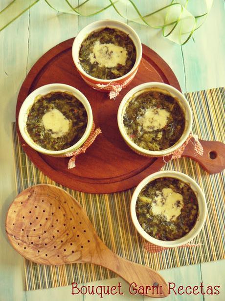Gratín de espinacas y brócoli con queso azul