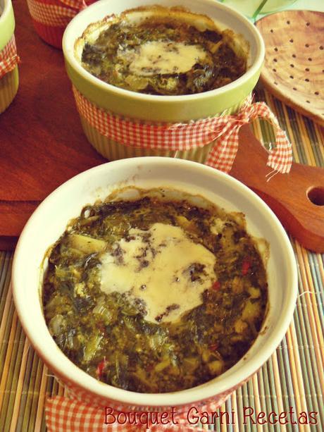 Gratín de espinacas y brócoli con queso azul