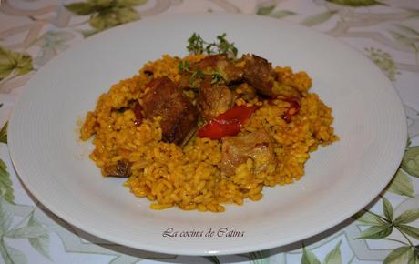 Arroz con magra de cerdo a la cerveza