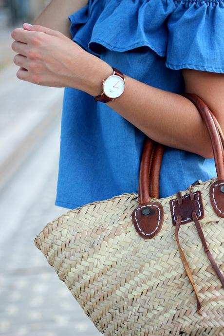 Denim top and crochet shorts