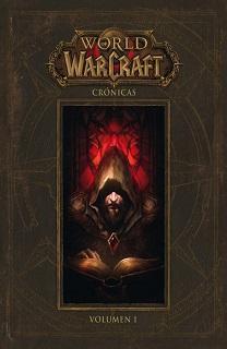 Portada del libro World of Warcraft Cronicas, donde tiene la apariencia de un libro antiguo, con pasta color cuero y la imagen de Medievh en el medio.
