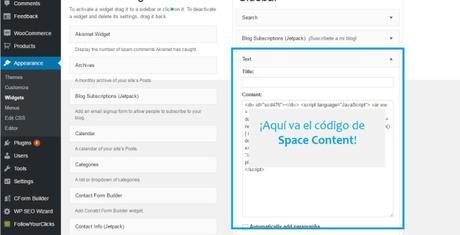 space content wordpress