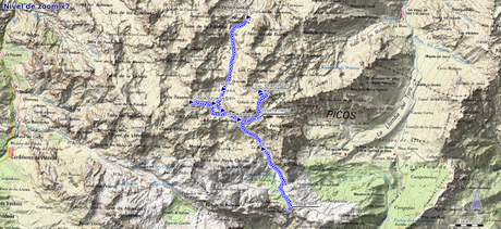 Mapa ruta Tiros Navarro, El Cable, Urriellu