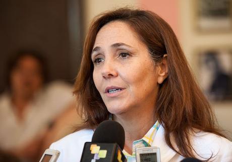 Mariela Castro, daughter of Cuban president Raul Castro, talks to the press at the National Hotel in Havana on July 24, 2013. Rumours circulated this Thursday morning saying that Mariela Castro was aboard the Air Algerie Flight which crashed in Mali. AFP PHOTO/YAMIL LAGE        (Photo credit should read YAMIL LAGE/AFP/Getty Images)
