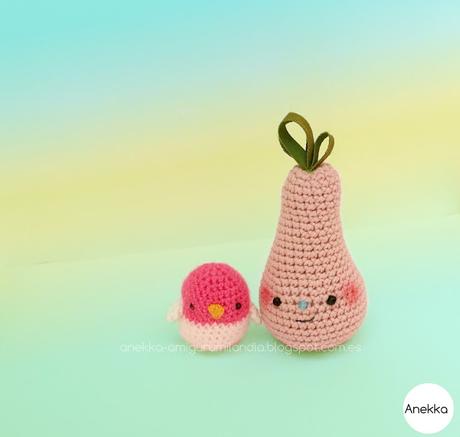 little chick, little bird and pink pear