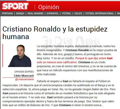Mascaró del diario Sport insultando a Cristiano Ronaldo