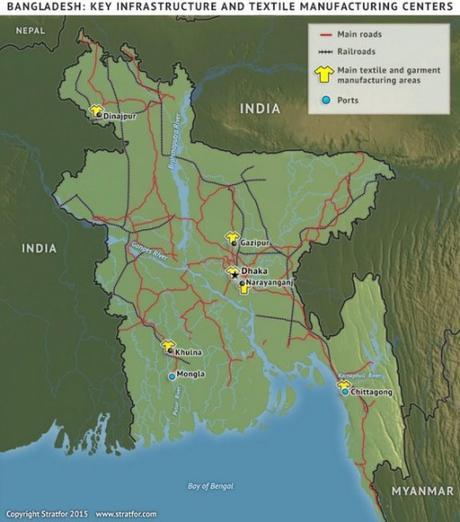 La población, las comunicaciones y la buena posición geográfica hacen de Bangladesh un sitio atractivo para la deslocalización. Stratfor