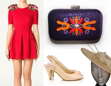 como combinar un vestido rojo para una boda, complementos y bolso fiesta