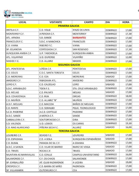 Horarios fútbol ourensano, 17 y 18 de Septiembre 2016