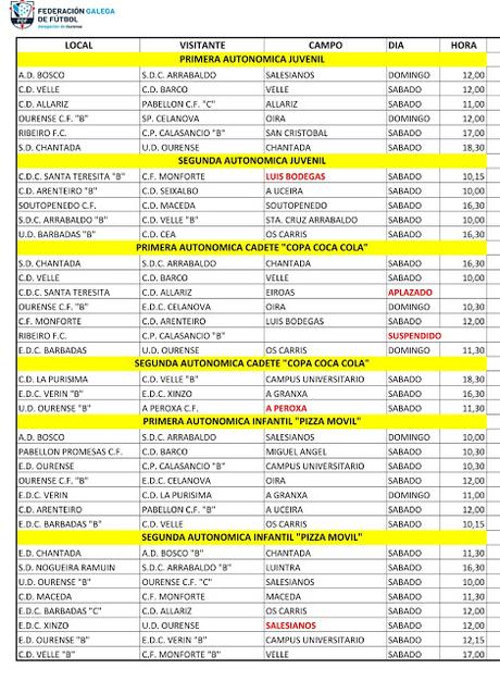 Horarios fútbol ourensano, 17 y 18 de Septiembre 2016