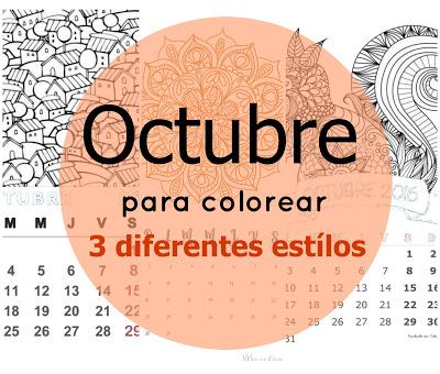 Calendario para colorear de OCTUBRE , tres diseños