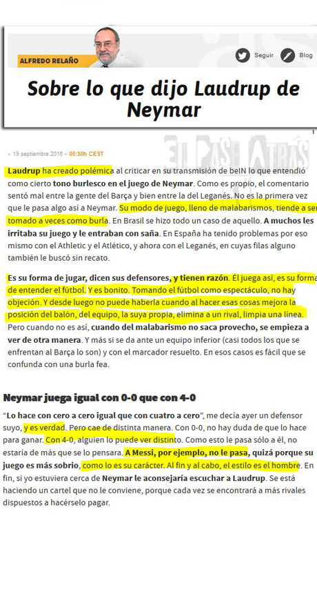 Las diferentes críticas de Relaño al juego provocador de Neymar y al de Cristiano
