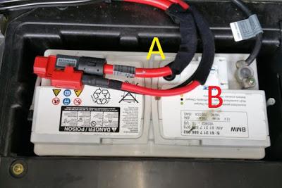 Sistema de activación del borne pirotécnico de la batería de BMW. Registrado el código de avería 9AFE