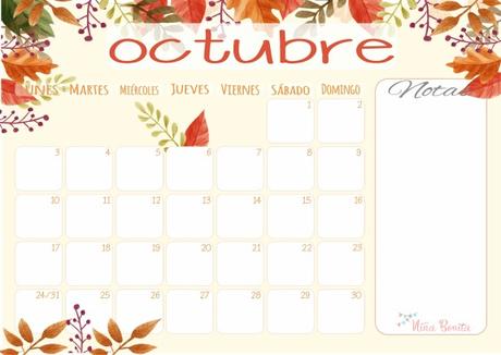 Imprimible: Calendario Octubre de 2016