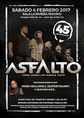 Asfalto celebrarán su 45 aniversario en La Riviera madrileña el 4 de febrero de 2017