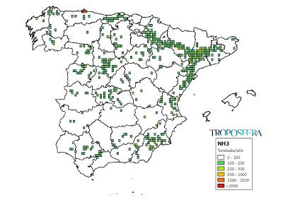 España: Mapa de emisiones de Amoníaco (Inventario EMEP 2014)