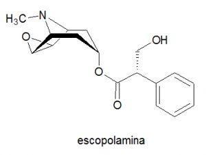 Estructura química de la escopolamina, también conocida como burundanga