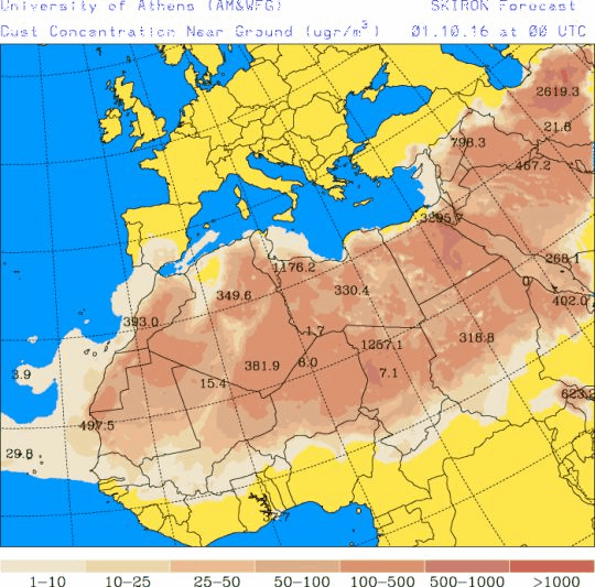 España: Polvo africano (Pronóstico para 1-octubre-2016)