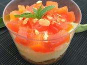 Mousse mascarpone chocolate papaya confitada guirlache almendras