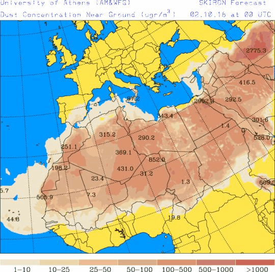 España: Polvo africano (Pronóstico para 2-octubre-2016)