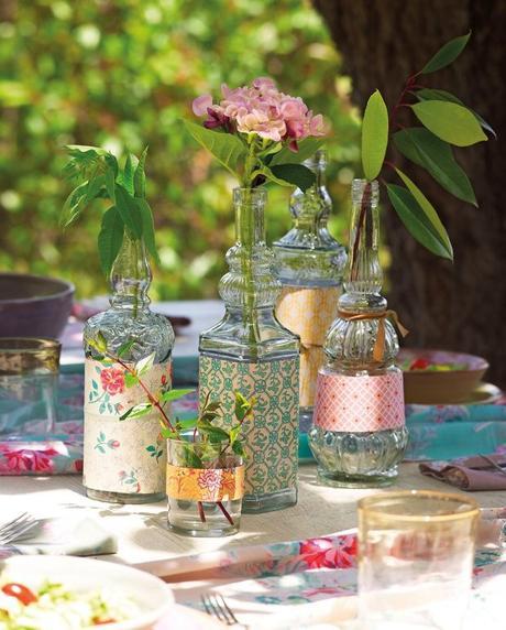 decorar mesa con botellas